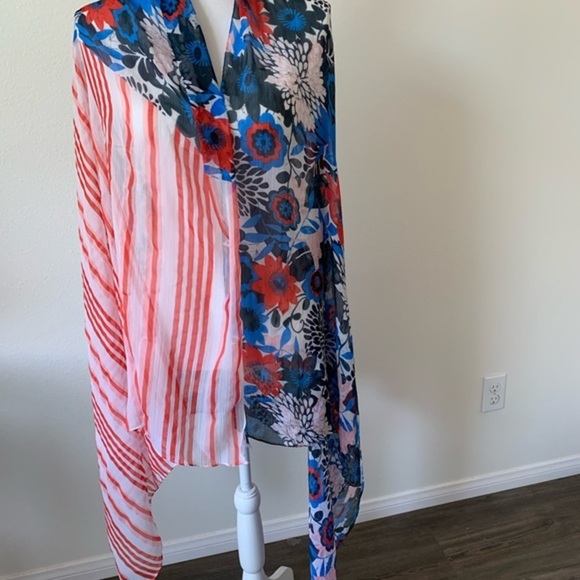 Accessories - Floral and Striped Multicolor Scarf